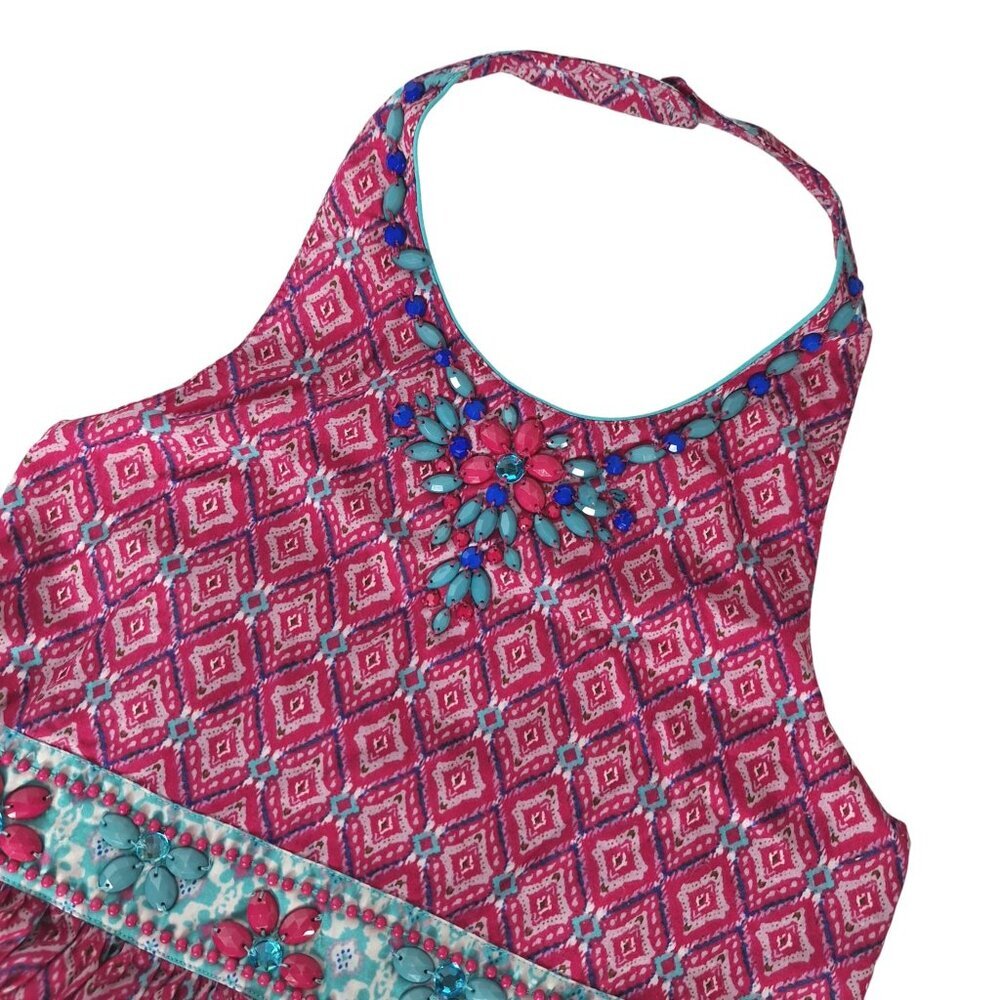 Monsoon Pink Blue Ombre Ikat Halter Dress Medium